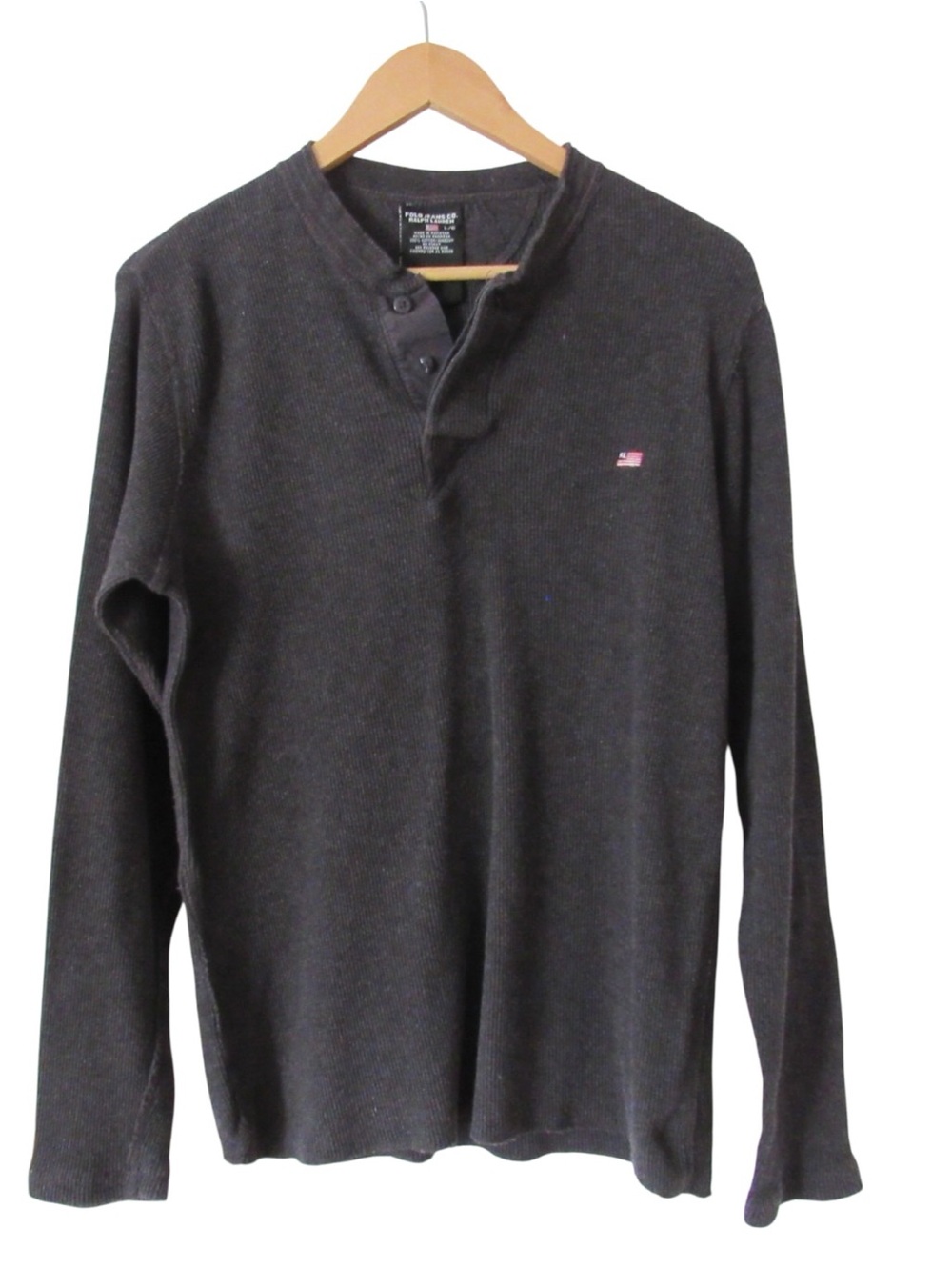 Polo Jeans Co Ralph Lauren Mens Waffle Knit Henley Thermal Shirt Large Grey USA